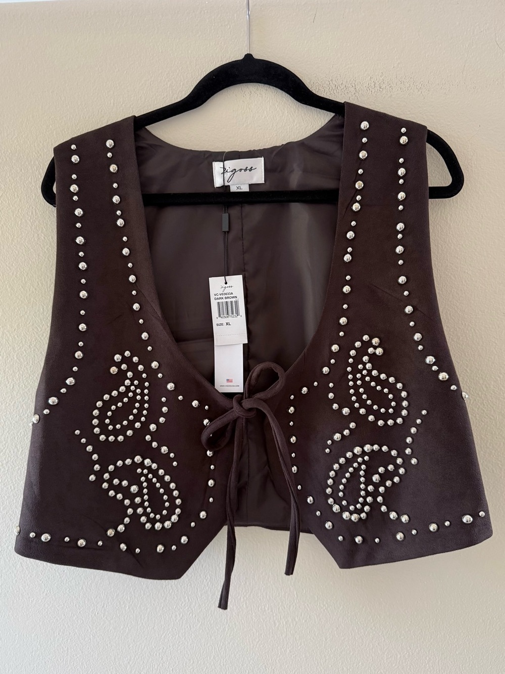 Vigoss Dark Brown Studded Suede Vest & Lace-Up Shorts Set NEW With Tags - Picture 3 of 11